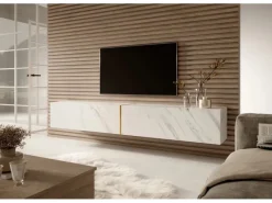 TV-Wände^Selsey TV-Hängeboard Bisira 200 cm e Marmoroptik mit Goldenem Einsatz