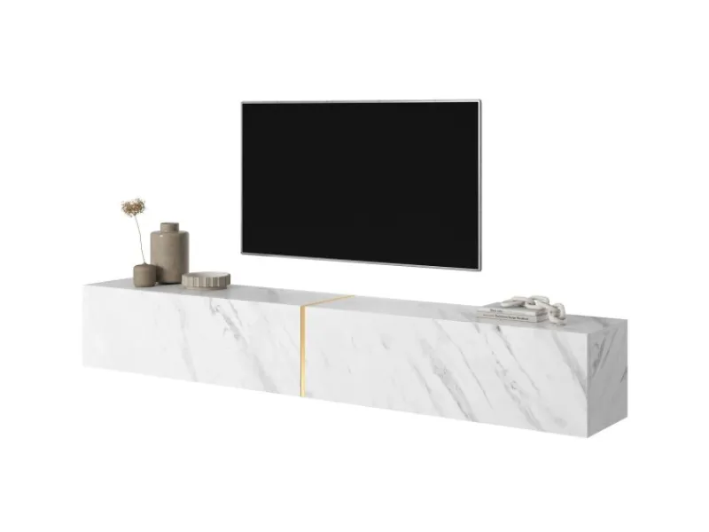 TV-Wände^Selsey TV-Hängeboard Bisira 200 cm e Marmoroptik mit Goldenem Einsatz