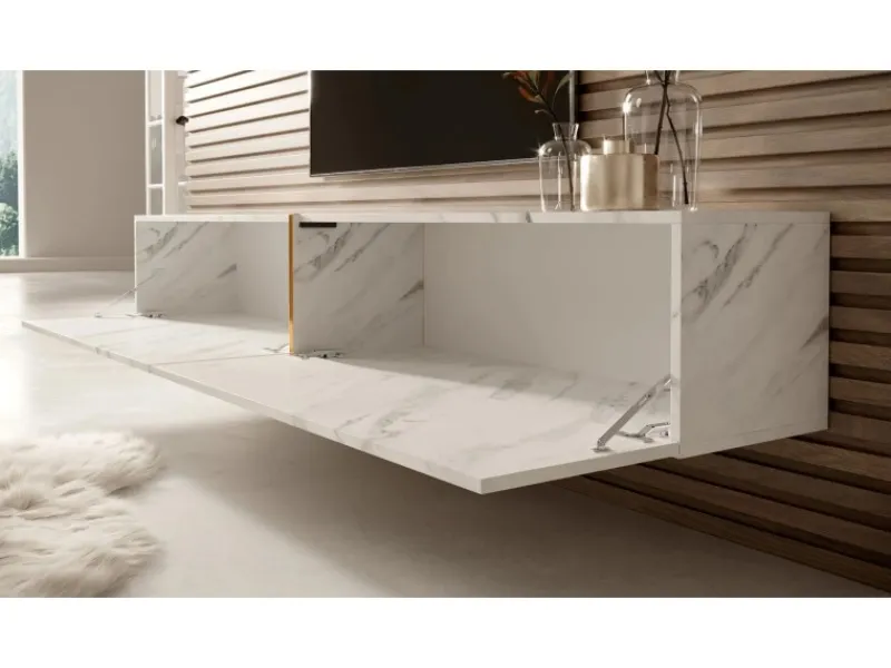 TV-Wände^Selsey TV-Hängeboard Bisira 200 cm e Marmoroptik mit Goldenem Einsatz
