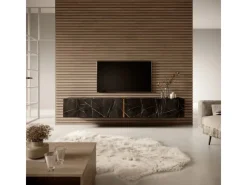 TV-Wände^Selsey TV-Hängeboard Bisira 200 cm Schwarze Marmoroptik mit Goldenem Einsatz