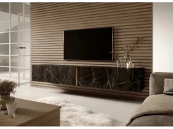 TV-Wände^Selsey TV-Hängeboard Bisira 200 cm Schwarze Marmoroptik mit Goldenem Einsatz