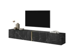 TV-Wände^Selsey TV-Hängeboard Bisira 200 cm Schwarze Marmoroptik mit Goldenem Einsatz