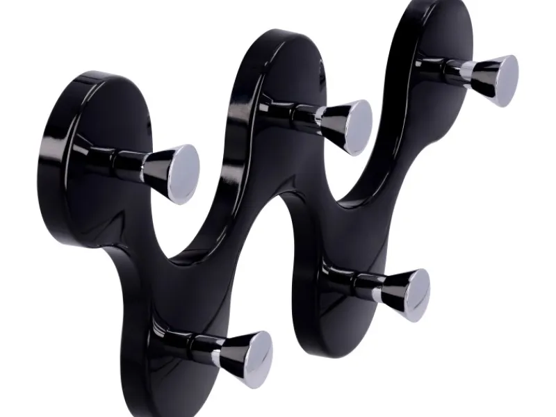 Siro Garderoben^Hakenleiste 01047 Kunststoff Schwarz Chrom Länge 248 mm 5 Haken