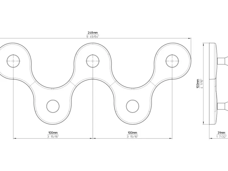 Siro Garderoben^Hakenleiste 01047 Kunststoff Schwarz Chrom Länge 248 mm 5 Haken