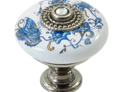 Siro Kommode^Möbelknopf Keramik Altsilberfarben-Weiß mit Strass-Stein-Dekor Ø 32 mm