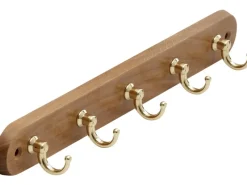 Siro Garderoben^Schlüsselleiste 749 Metall Eiche Messing Länge 300 mm 5 Haken FSC®