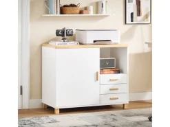 SoBuy Sideboards^Aktenschrank Druckertisch mit 3 Schubladen und 1 Tür Sideboard für Büro ASK07-WN