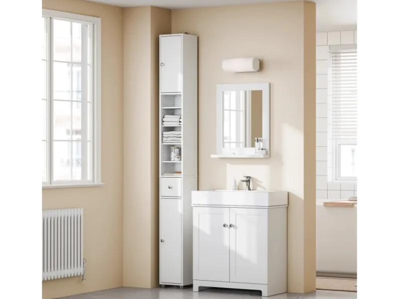 SoBuy Badezimmerschrank Hochschrank Badregal mit 6 Einlegeböden 20x180x20cm BZR34-II-W