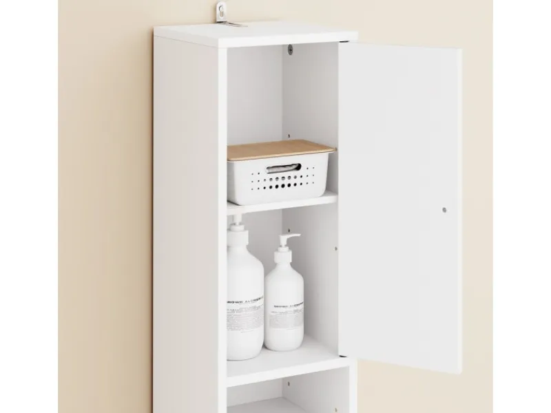 SoBuy Badezimmerschrank Hochschrank Badregal mit 6 Einlegeböden 20x180x20cm BZR34-II-W