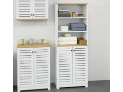 SoBuy Sideboards^Badezimmerschrank mit 3 Fächern und 2 Türen MDF Weiß BZR44-W