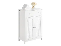 SoBuy Sideboards^Badezimmerschrank Sideboard mit Schublade und Lamellentüren 60x87x35cm Weiß FRG238-W