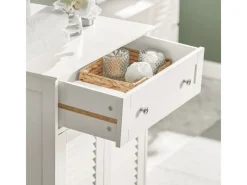 SoBuy Sideboards^Badezimmerschrank Sideboard mit Schublade und Lamellentüren 60x87x35cm Weiß FRG238-W