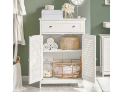 SoBuy Sideboards^Badezimmerschrank Sideboard mit Schublade und Lamellentüren 60x87x35cm Weiß FRG238-W