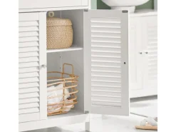 SoBuy Sideboards^Badezimmerschrank Sideboard mit Schublade und Lamellentüren 60x87x35cm Weiß FRG238-W