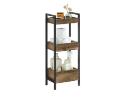 SoBuy Metallregale^Badregal mit 3 Ablagefächern Holz Metall Vintagebraun FRG226-F