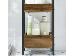 SoBuy Metallregale^Badregal mit 3 Ablagefächern Holz Metall Vintagebraun FRG226-F