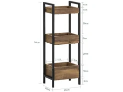 SoBuy Metallregale^Badregal mit 3 Ablagefächern Holz Metall Vintagebraun FRG226-F