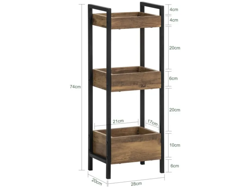 SoBuy Metallregale^Badregal mit 3 Ablagefächern Holz Metall Vintagebraun FRG226-F