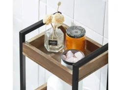 SoBuy Metallregale^Badregal mit 3 Ablagefächern Holz Metall Vintagebraun FRG226-F