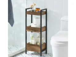 SoBuy Metallregale^Badregal mit 3 Ablagefächern Holz Metall Vintagebraun FRG226-F