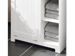 SoBuy Sitzbänke^Badschrank mit ausklappbarem Wäschesack Holz Weiß BZR105-W