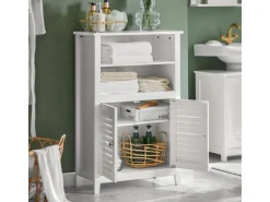 SoBuy Sideboards^Badschrank Sideboard mit 2 Ablagen und Lamellentüren 60x90x26cm Weiß BZR13-W