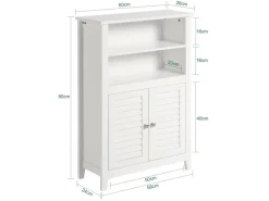 SoBuy Sideboards^Badschrank Sideboard mit 2 Ablagen und Lamellentüren 60x90x26cm Weiß BZR13-W