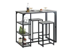 SoBuy Möbelserien^Bartisch mit 2 Barhockern Holz Metall Natur Schwarz OGT43-F