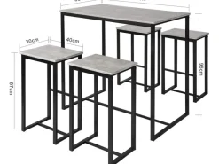 SoBuy Hocker^Bartisch Set 5-teilig Essgruppe Esstisch mit 4 Hockern Grau-Schwarz OGT15-HG