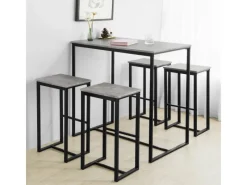 SoBuy Hocker^Bartisch Set 5-teilig Essgruppe Esstisch mit 4 Hockern Grau-Schwarz OGT15-HG
