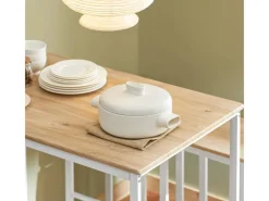 SoBuy Hocker^Bartisch Set 5-teilig Essgruppe Esstisch mit 4 Hockern Weiß-Natur OGT15-WN