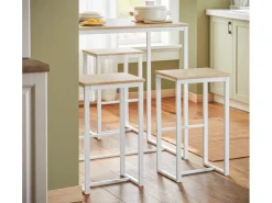 SoBuy Hocker^Bartisch Set 5-teilig Essgruppe Esstisch mit 4 Hockern Weiß-Natur OGT15-WN