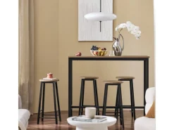 SoBuy Hocker^Bartisch Set 5-teilig Essgruppe Esstisch mit 4 Hockern Braun-Schwarz OGT22-SCH