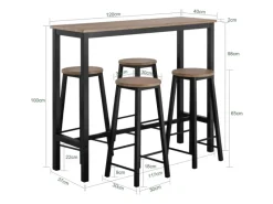SoBuy Hocker^Bartisch Set 5-teilig Essgruppe Esstisch mit 4 Hockern Braun-Schwarz OGT22-SCH