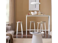 SoBuy Hocker^Bartisch Set 5-teilig Essgruppe Esstisch mit 4 Hockern Weiß-Natur OGT22-WN