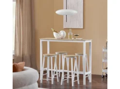 SoBuy Hocker^Bartisch Set 5-teilig Essgruppe Esstisch mit 4 Hockern Weiß-Natur OGT22-WN