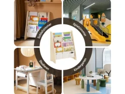 SoBuy Wandregale|Regal Weiß^Bücherregal Kinderregal mit 4 Stofffächern Zeitungsständer KMB50-N