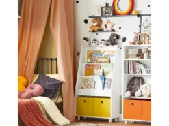 SoBuy Aufbewahrung|Regal Weiß^Bücherregal Kinderregal mit 2 Boxen Aufbewahrungsregal Weiß KMB69-W