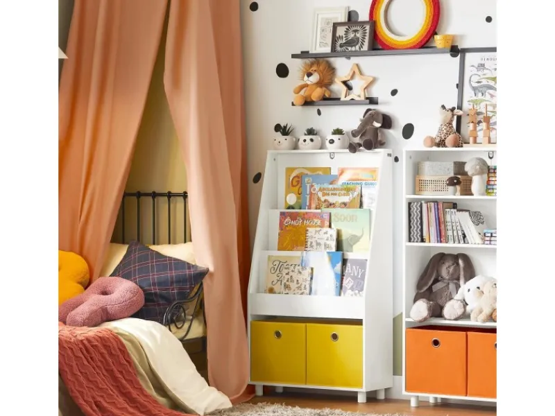 SoBuy Aufbewahrung|Regal Weiß^Bücherregal Kinderregal mit 2 Boxen Aufbewahrungsregal Weiß KMB69-W