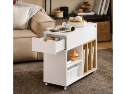 SoBuy Beistelltisch Druckertisch mit Rollen Couchtisch Aktenschrank FBT134-W