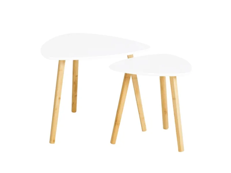 SoBuy Tische^Couchtisch 2er-Set Beistelltisch Satztisch fürs Wohnzimmer Weiß FBT74-W