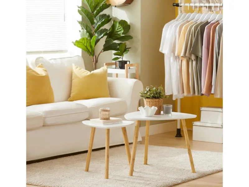 SoBuy Tische^Couchtisch 2er-Set Beistelltisch Satztisch fürs Wohnzimmer Weiß FBT74-W