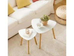 SoBuy Tische^Couchtisch 2er-Set Beistelltisch Satztisch fürs Wohnzimmer Weiß FBT74-W