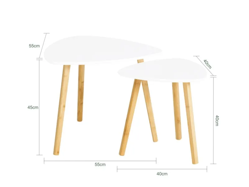 SoBuy Tische^Couchtisch 2er-Set Beistelltisch Satztisch fürs Wohnzimmer Weiß FBT74-W