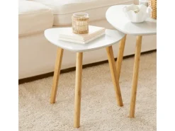 SoBuy Tische^Couchtisch 2er-Set Beistelltisch Satztisch fürs Wohnzimmer Weiß FBT74-W