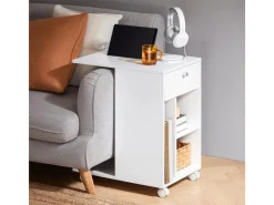 SoBuy Tische|Sofas^Couchtisch mit Tablet Schiene Beistelltisch mit Rollen Weiß FBT148-W
