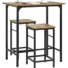 SoBuy Essgruppe Bartisch Set Esstisch mit 2 Barhockern Braun-Schwarz OGT10-PF