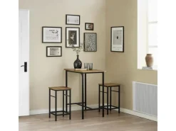 SoBuy Essgruppe Bartisch Set Esstisch mit 2 Barhockern Braun-Schwarz OGT10-PF
