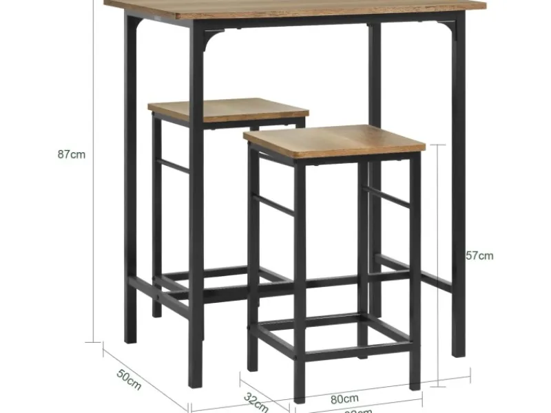 SoBuy Essgruppe Bartisch Set Esstisch mit 2 Barhockern Braun-Schwarz OGT10-PF