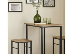 SoBuy Essgruppe Bartisch Set Esstisch mit 2 Barhockern Braun-Schwarz OGT10-PF